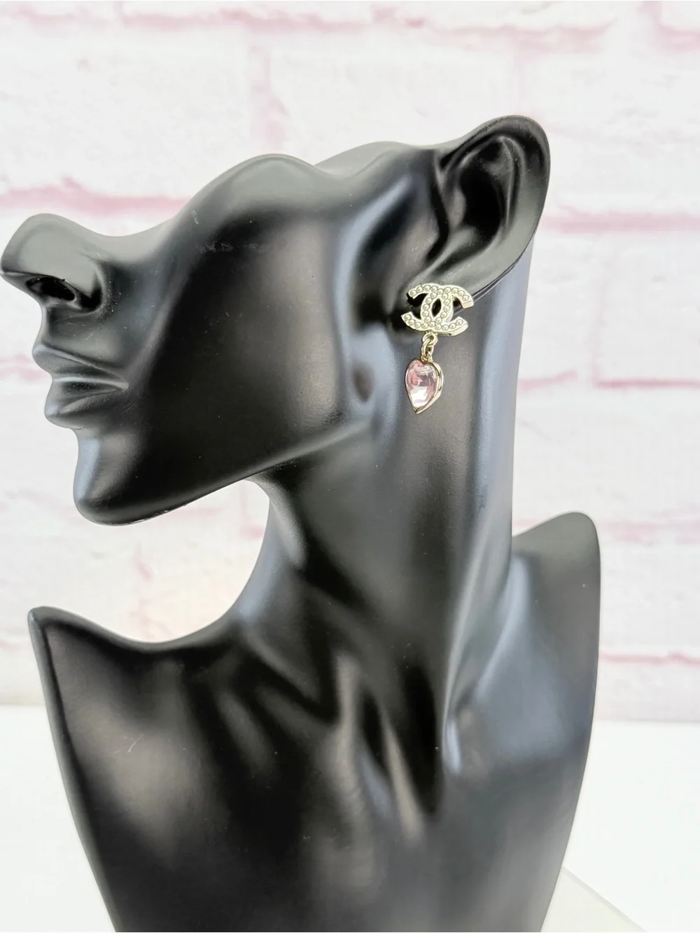 CHANEL CC Earrings Metal Gold Pink White